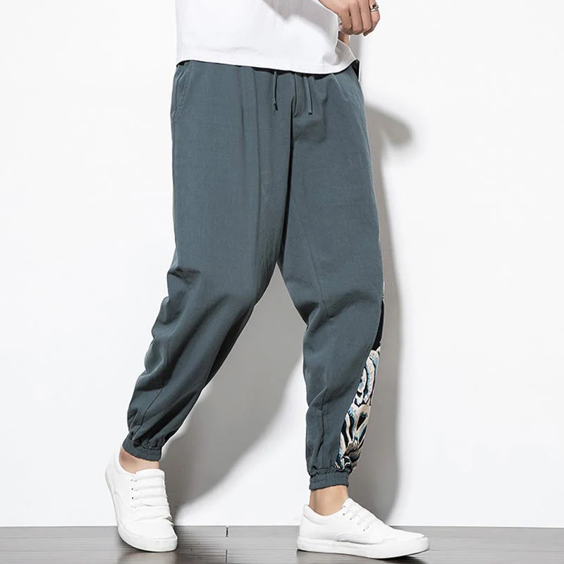 Pantaloni da uomo in cotone Buddha Stones Summer Dragon Waves con tasche - Image 5