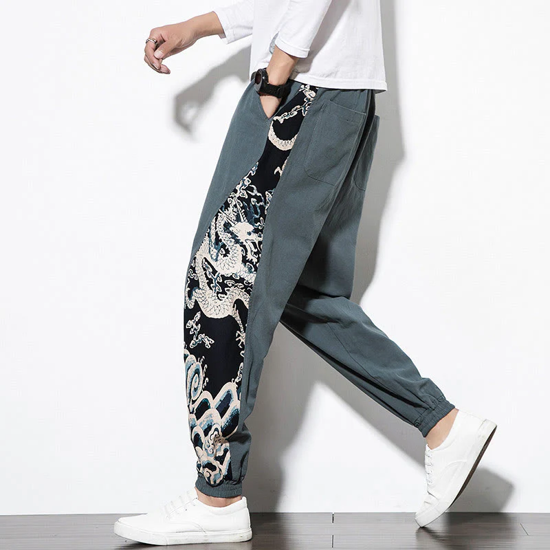 Pantaloni da uomo in cotone Buddha Stones Summer Dragon Waves con tasche - Image 6