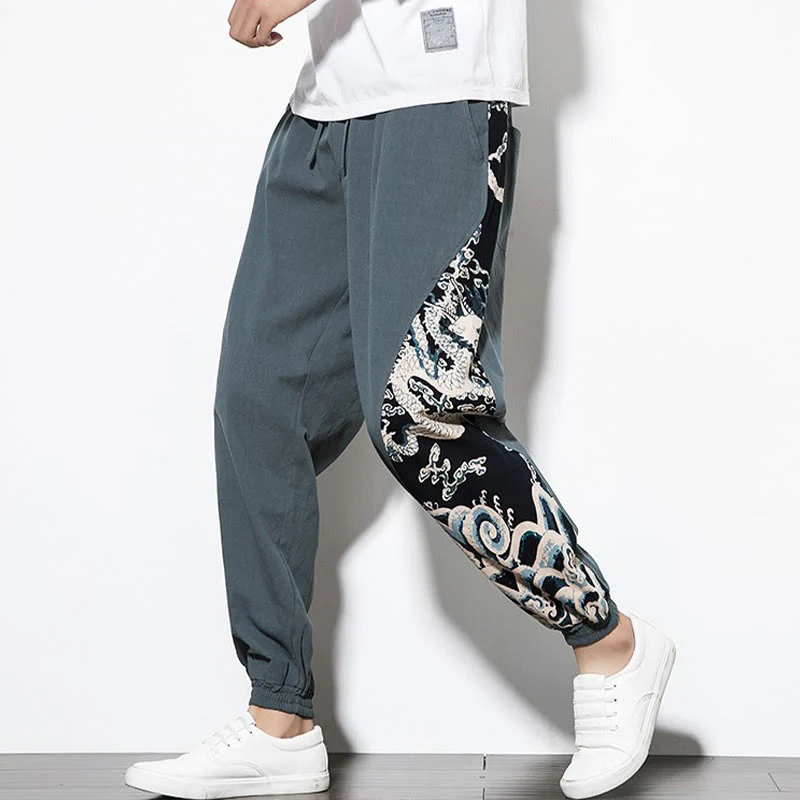 Pantaloni da uomo in cotone Buddha Stones Summer Dragon Waves con tasche - Image 7