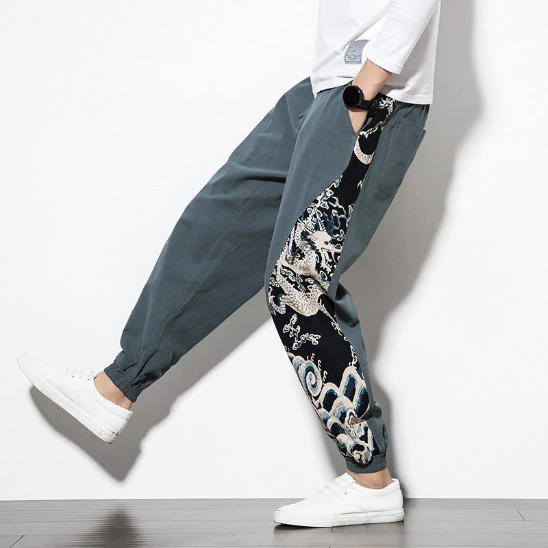 Pantaloni da uomo in cotone Buddha Stones Summer Dragon Waves con tasche - Image 8