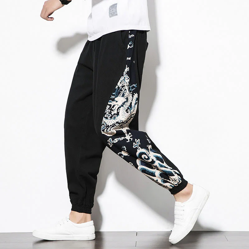 Pantaloni da uomo in cotone Buddha Stones Summer Dragon Waves con tasche - Image 9