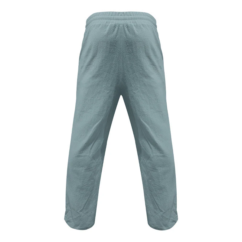 Pantaloni da uomo in cotone casual con bottoni in tinta unita e tasche Buddha Stones - Image 12
