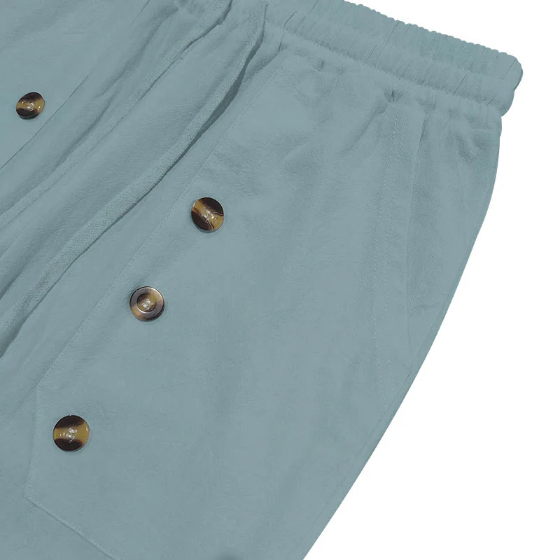 Pantaloni da uomo in cotone casual con bottoni in tinta unita e tasche Buddha Stones - Image 13
