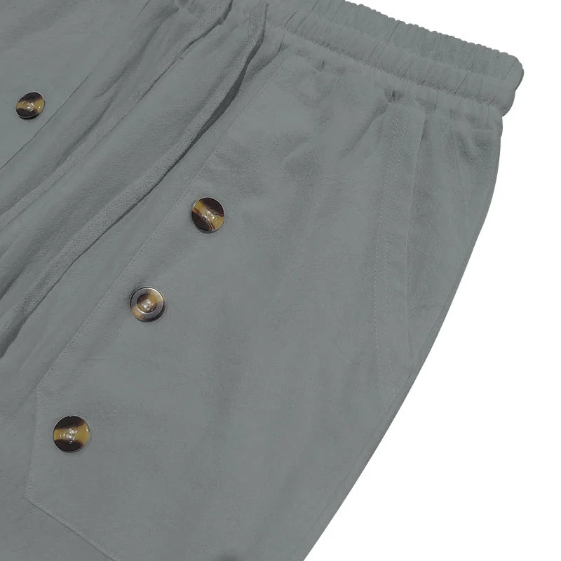 Pantaloni da uomo in cotone casual con bottoni in tinta unita e tasche Buddha Stones - Image 17