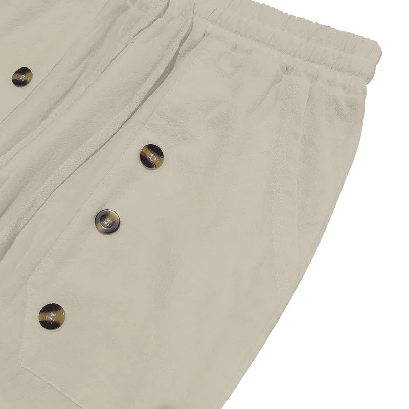 Pantaloni da uomo in cotone casual con bottoni in tinta unita e tasche Buddha Stones - Image 22
