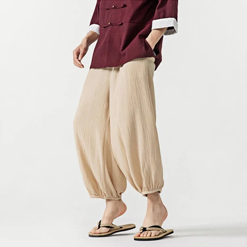 Pantaloni da uomo in cotone con coulisse, tinta unita, con tasche, motivo Buddha Stones - Image 2