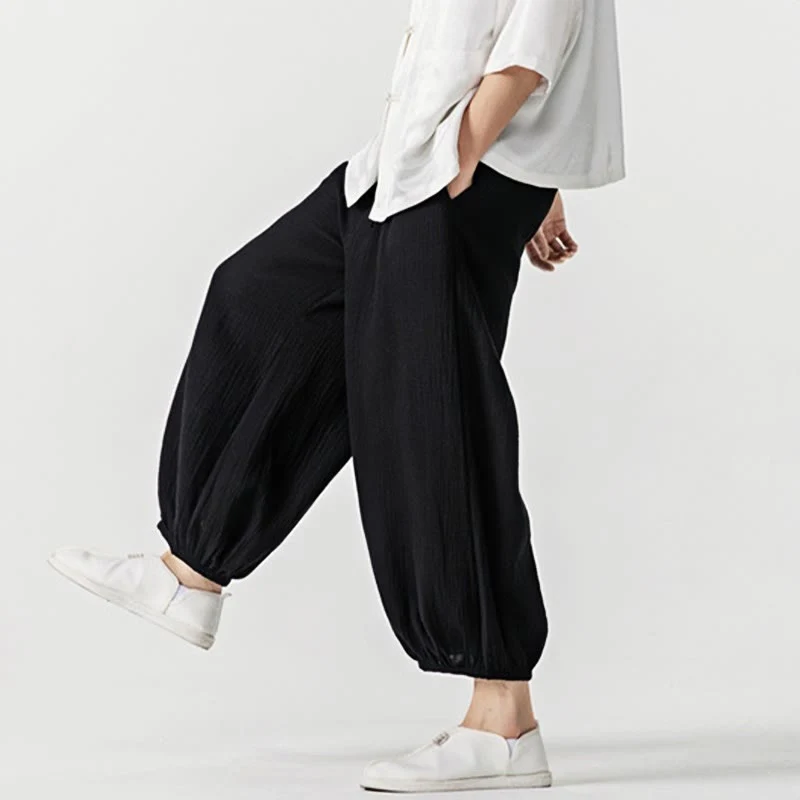 Pantaloni da uomo in cotone con coulisse, tinta unita, con tasche, motivo Buddha Stones - Image 21