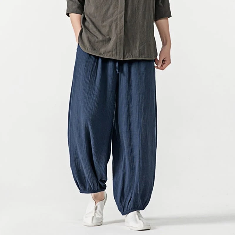 Pantaloni da uomo in cotone con coulisse, tinta unita, con tasche, motivo Buddha Stones - Image 28