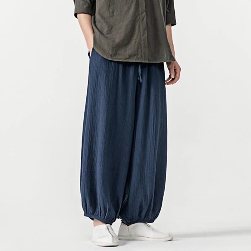 Pantaloni da uomo in cotone con coulisse, tinta unita, con tasche, motivo Buddha Stones - Image 29