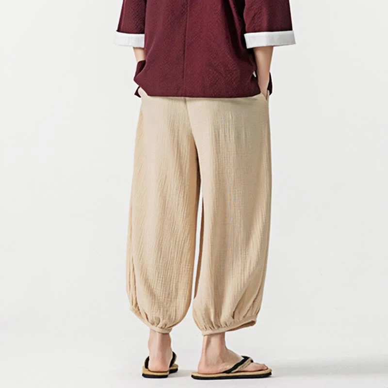 Pantaloni da uomo in cotone con coulisse, tinta unita, con tasche, motivo Buddha Stones - Image 3