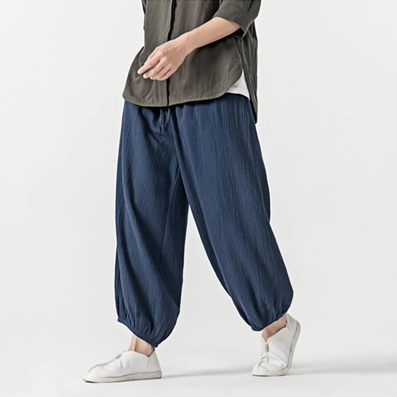Pantaloni da uomo in cotone con coulisse, tinta unita, con tasche, motivo Buddha Stones - Image 30