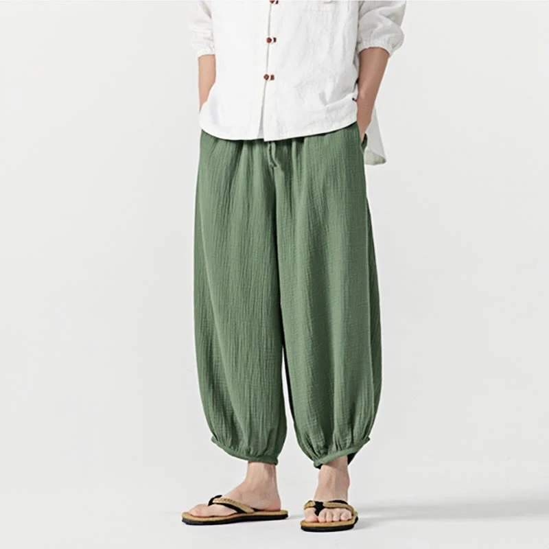 Pantaloni da uomo in cotone con coulisse, tinta unita, con tasche, motivo Buddha Stones - Image 35