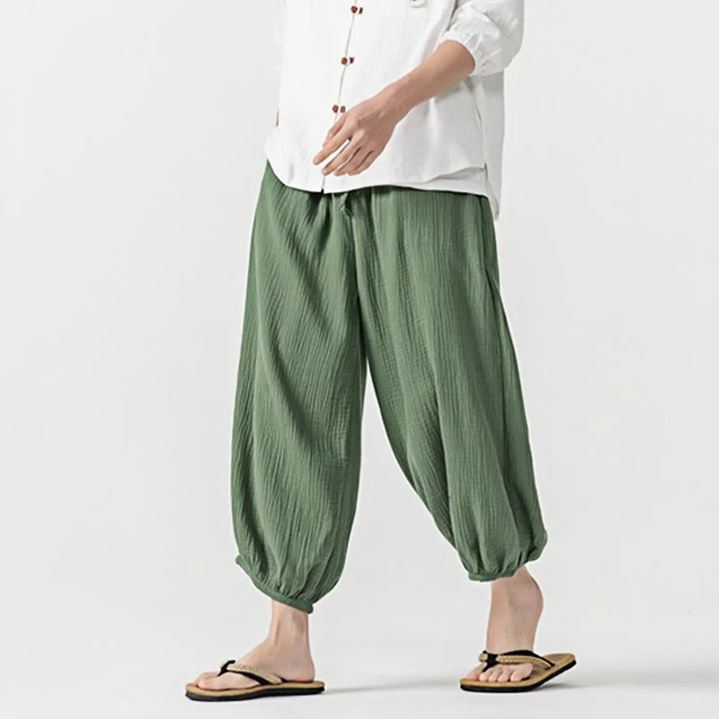 Pantaloni da uomo in cotone con coulisse, tinta unita, con tasche, motivo Buddha Stones - Image 38