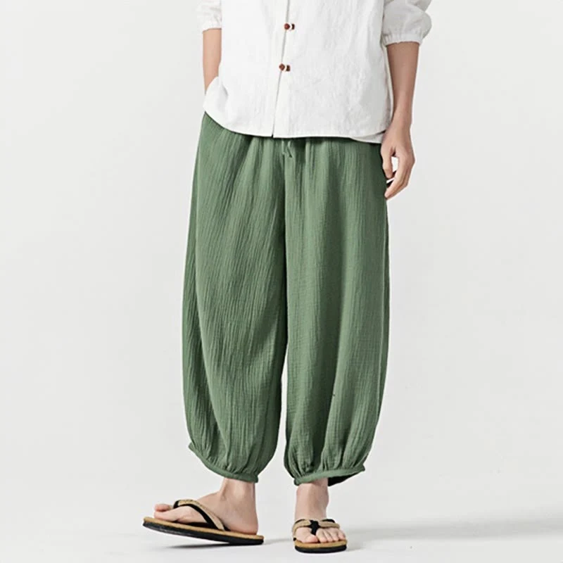Pantaloni da uomo in cotone con coulisse, tinta unita, con tasche, motivo Buddha Stones - Image 40