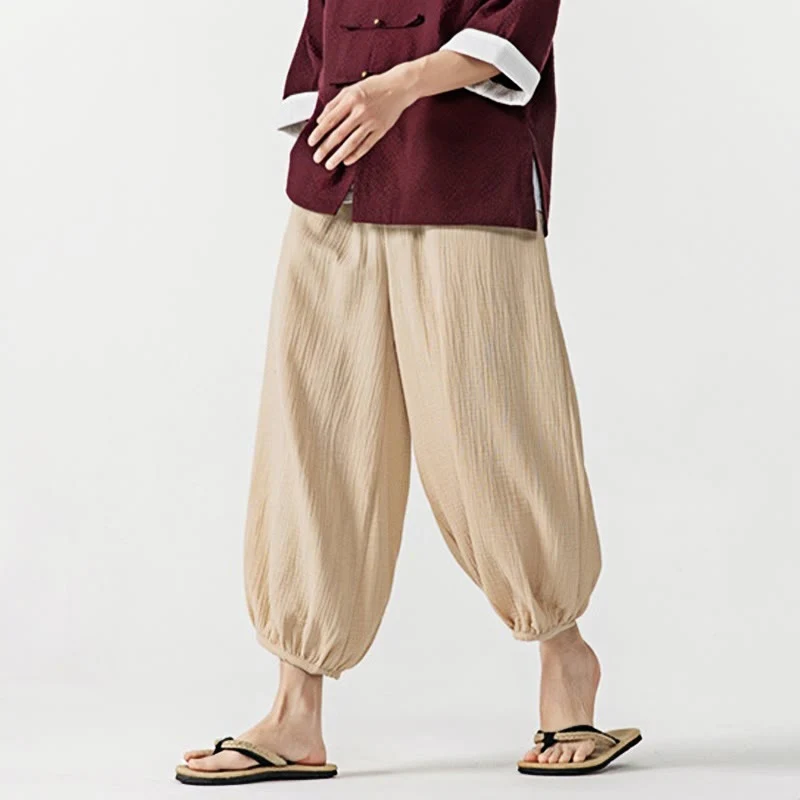 Pantaloni da uomo in cotone con coulisse, tinta unita, con tasche, motivo Buddha Stones - Image 5