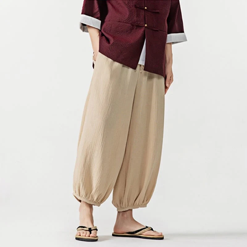 Pantaloni da uomo in cotone con coulisse, tinta unita, con tasche, motivo Buddha Stones - Image 7