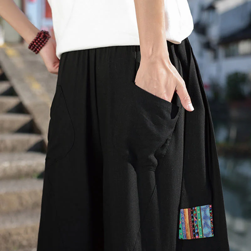 Pantaloni da uomo in cotone con coulisse, gamba larga, tasche, motivo patchwork semplice Buddha Stones - Image 12