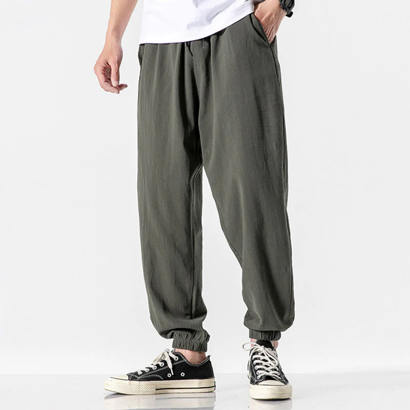 Pantaloni da uomo in cotone con coulisse tinta unita Buddha Stones con tasche