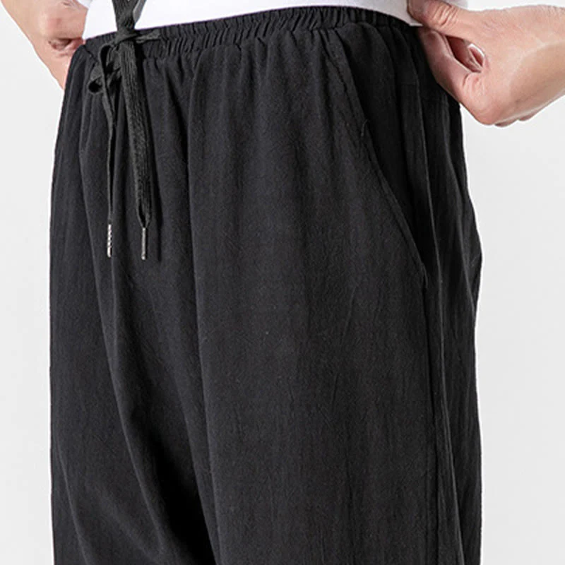 Pantaloni da uomo in cotone con coulisse tinta unita Buddha Stones con tasche - Image 14