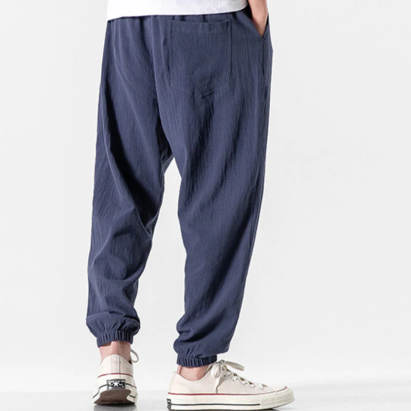 Pantaloni da uomo in cotone con coulisse tinta unita Buddha Stones con tasche - Image 19