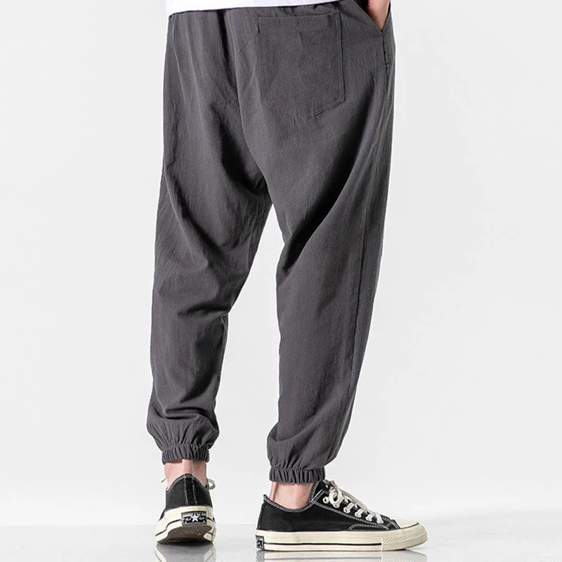 Pantaloni da uomo in cotone con coulisse tinta unita Buddha Stones con tasche - Image 8