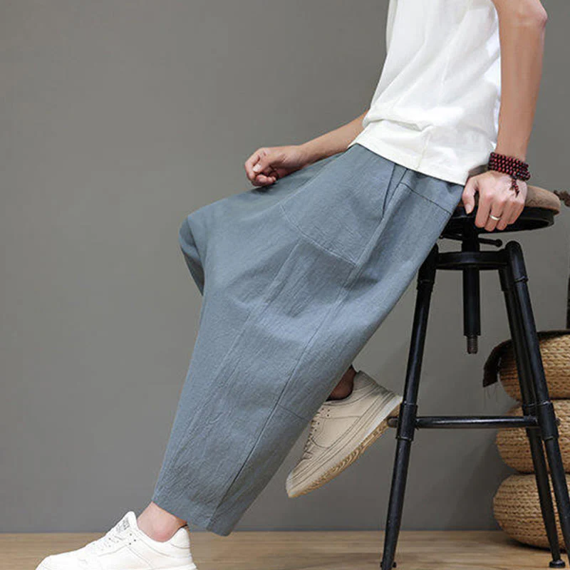 Pantaloni da uomo in cotone con elastico in vita, gamba larga, con coulisse, modello Buddha Stones, casual, tinta unita, cavallo basso, tasche - Image 10