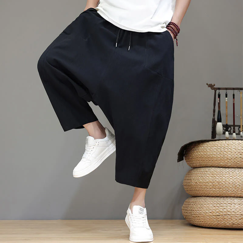 Pantaloni da uomo in cotone con elastico in vita, gamba larga, con coulisse, modello Buddha Stones, casual, tinta unita, cavallo basso, tasche - Image 21