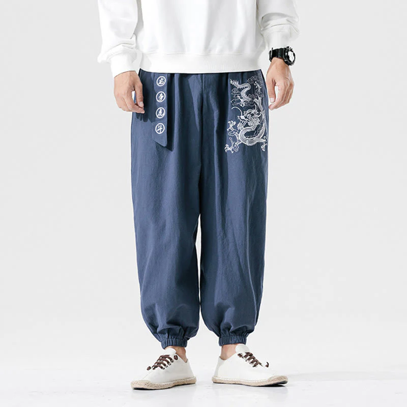 Pantaloni da uomo in cotone con tasche , Buddha Stones, nuvole di buon auspicio, drago - Image 10