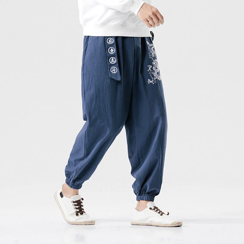 Pantaloni da uomo in cotone con tasche , Buddha Stones, nuvole di buon auspicio, drago - Image 11