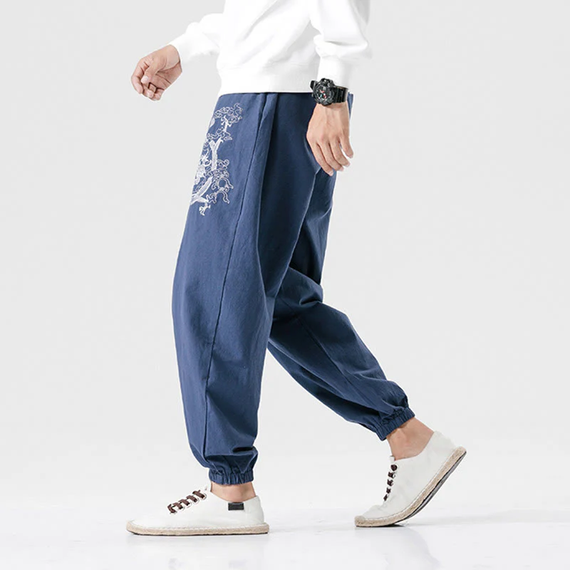 Pantaloni da uomo in cotone con tasche , Buddha Stones, nuvole di buon auspicio, drago - Image 12