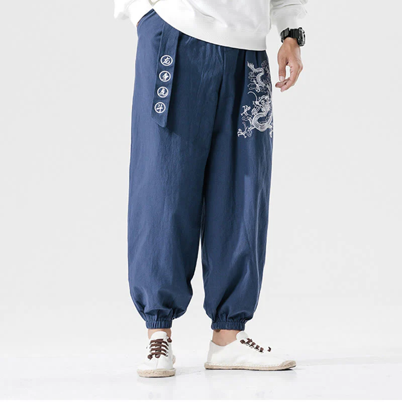 Pantaloni da uomo in cotone con tasche , Buddha Stones, nuvole di buon auspicio, drago - Image 13