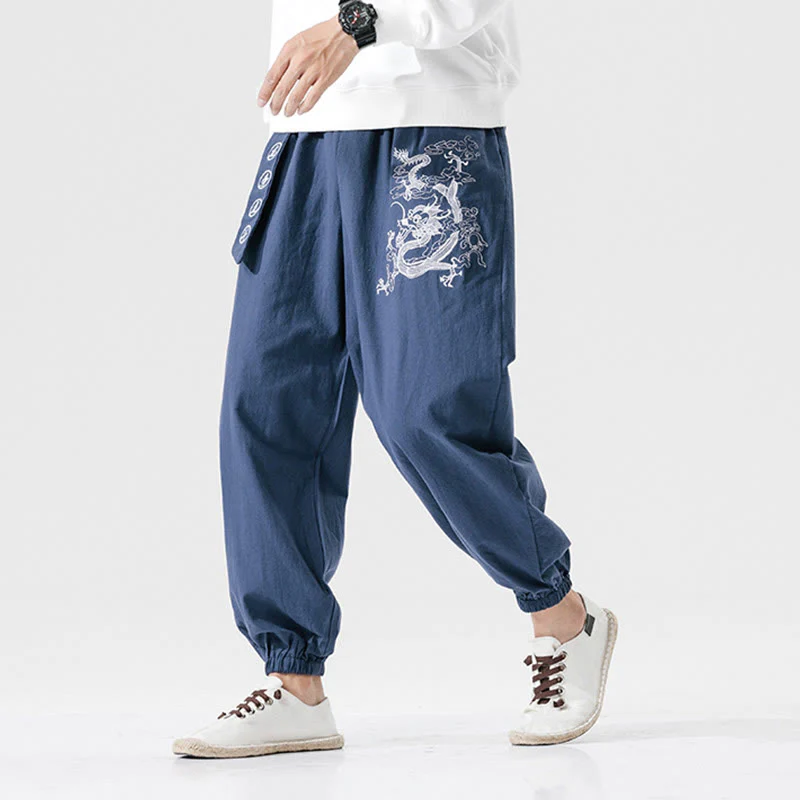 Pantaloni da uomo in cotone con tasche , Buddha Stones, nuvole di buon auspicio, drago - Image 14