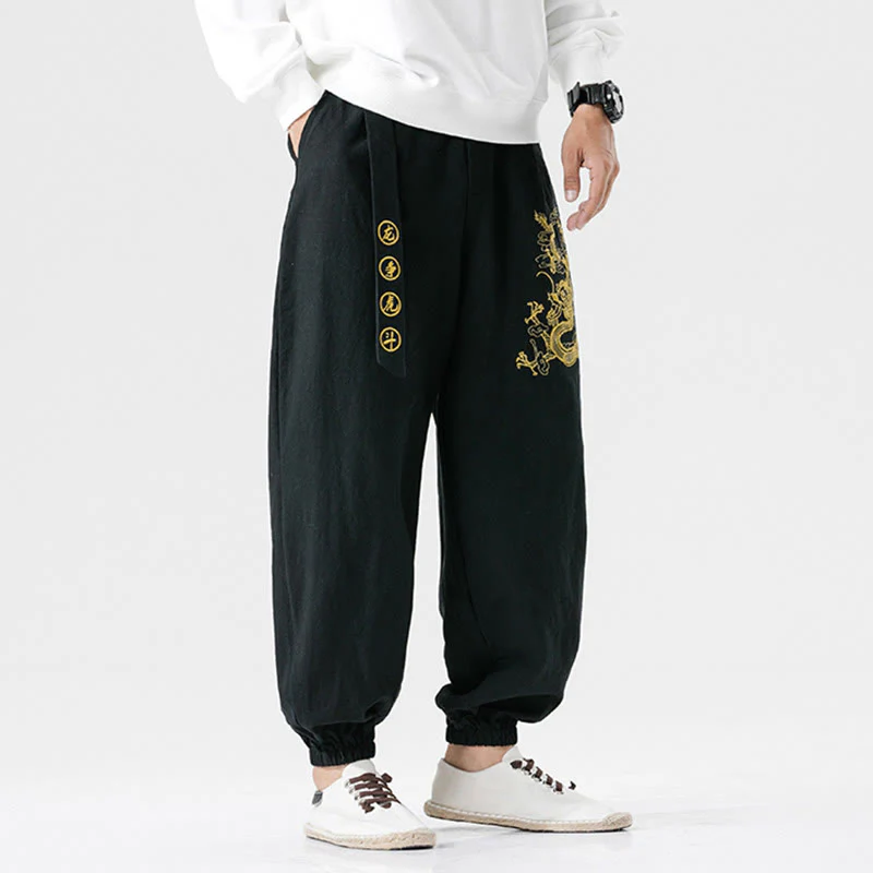 Pantaloni da uomo in cotone con tasche , Buddha Stones, nuvole di buon auspicio, drago - Image 4