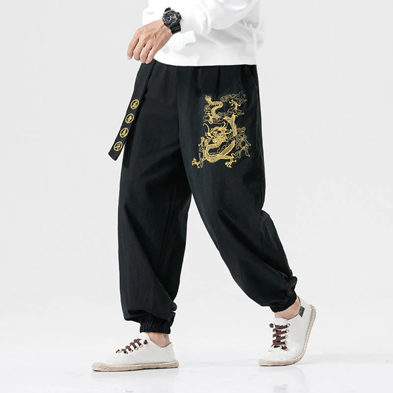 Pantaloni da uomo in cotone con tasche , Buddha Stones, nuvole di buon auspicio, drago - Image 5