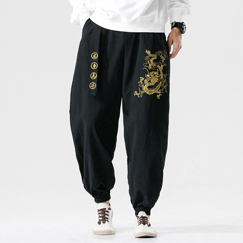 Pantaloni da uomo in cotone con tasche , Buddha Stones, nuvole di buon auspicio, drago - Image 6