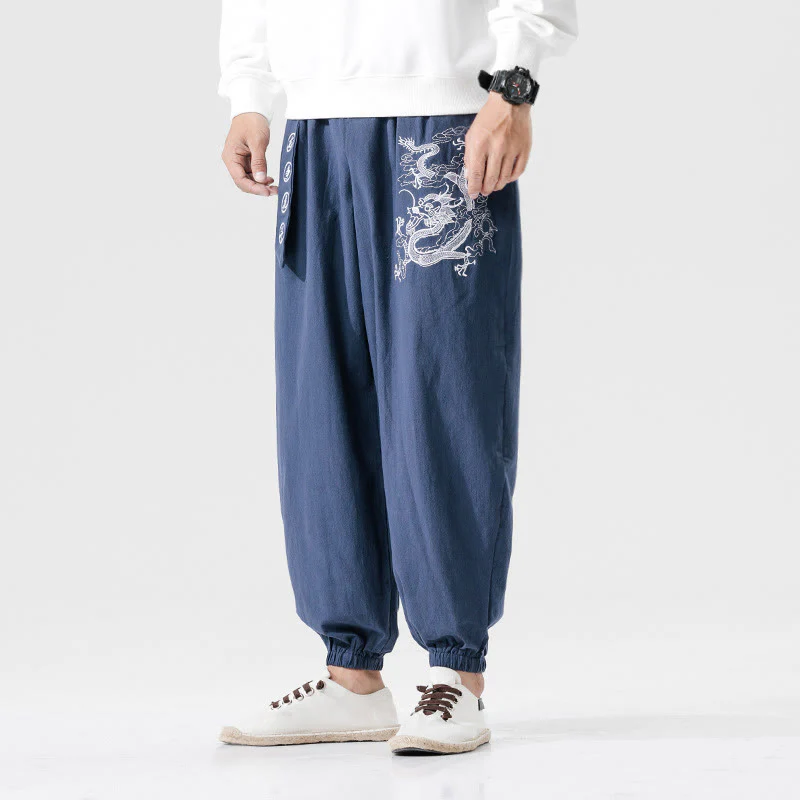 Pantaloni da uomo in cotone con tasche , Buddha Stones, nuvole di buon auspicio, drago - Image 8