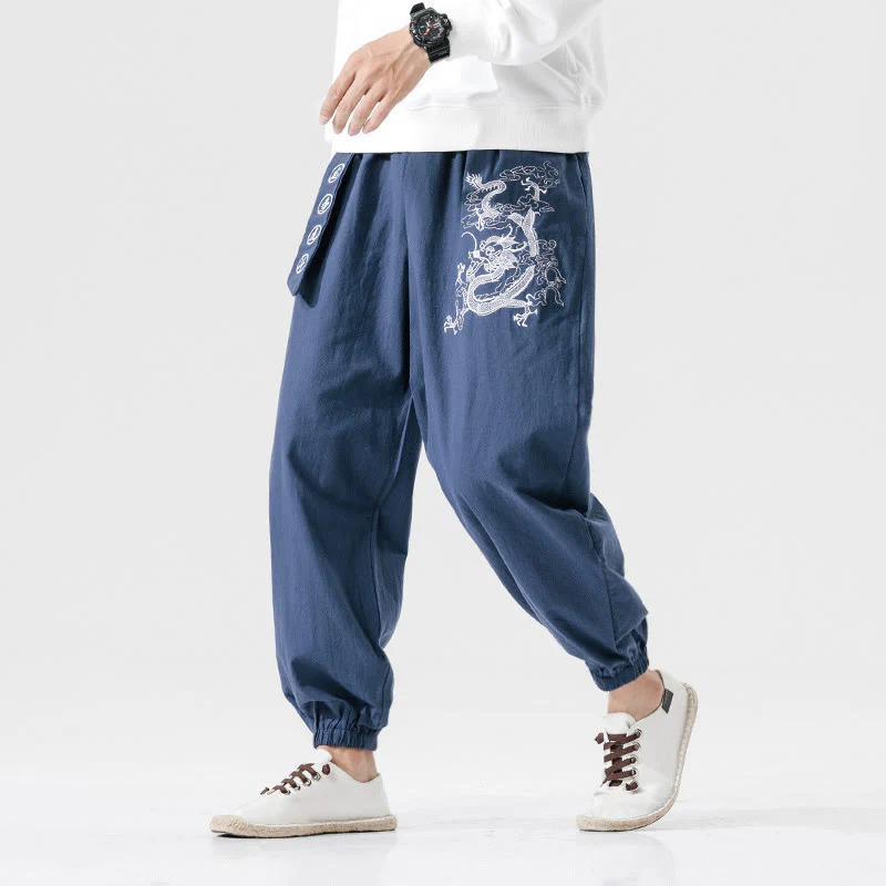 Pantaloni da uomo in cotone con tasche , Buddha Stones, nuvole di buon auspicio, drago - Image 9