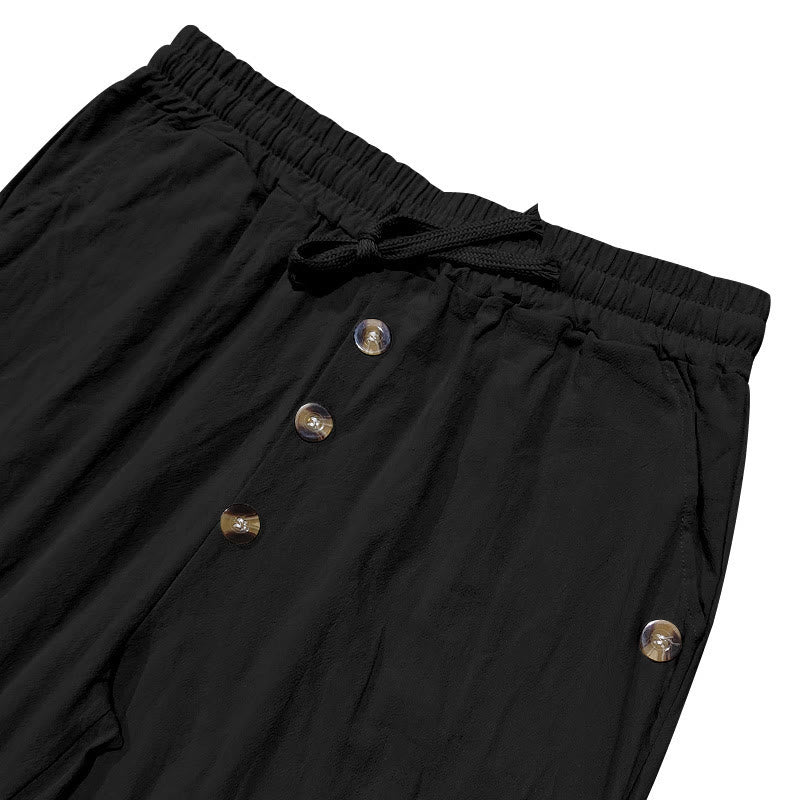 Pantaloni da uomo in cotone con tasche, coulisse e bottoni tinta unita con Buddha Stones - Image 13