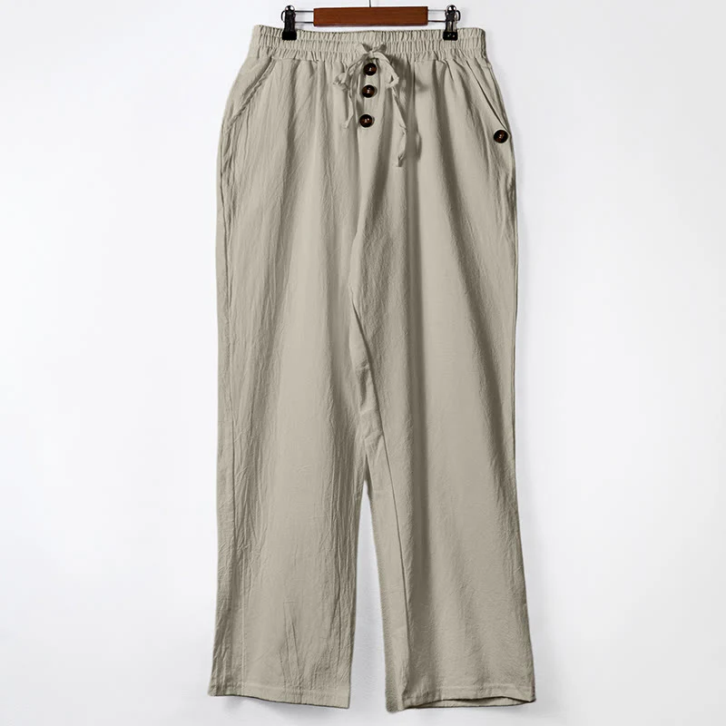 Pantaloni da uomo in cotone con tasche, coulisse e bottoni tinta unita con Buddha Stones - Image 23