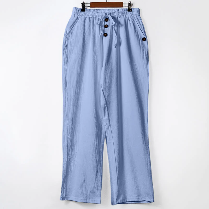 Pantaloni da uomo in cotone con tasche, coulisse e bottoni tinta unita con Buddha Stones - Image 27