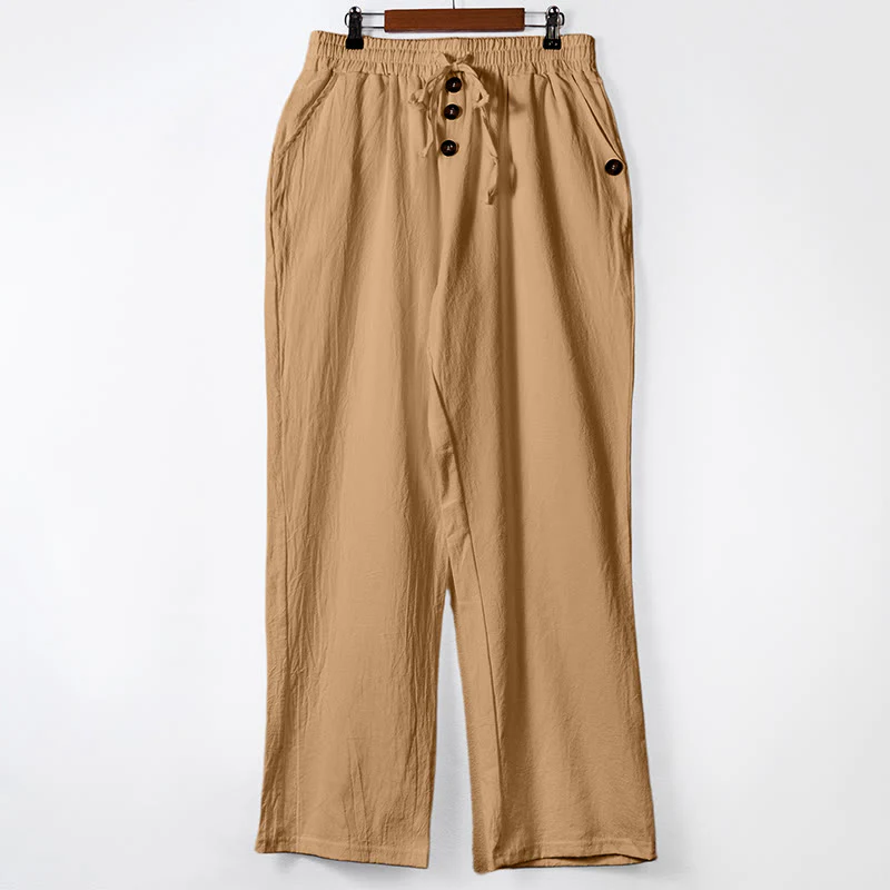 Pantaloni da uomo in cotone con tasche, coulisse e bottoni tinta unita con Buddha Stones - Image 31