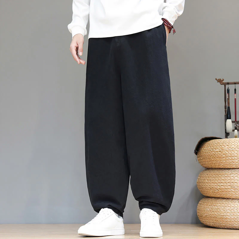 Pantaloni da uomo in cotone con tasche e bottoni color puro Buddha Stones Fall Sports - Image 10