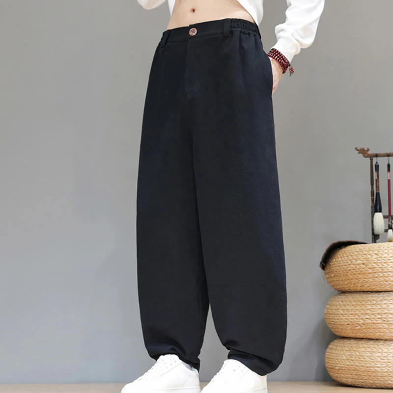 Pantaloni da uomo in cotone con tasche e bottoni color puro Buddha Stones Fall Sports - Image 11