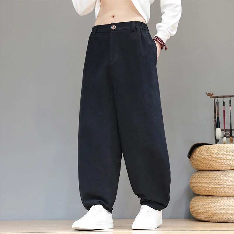 Pantaloni da uomo in cotone con tasche e bottoni color puro Buddha Stones Fall Sports - Image 12