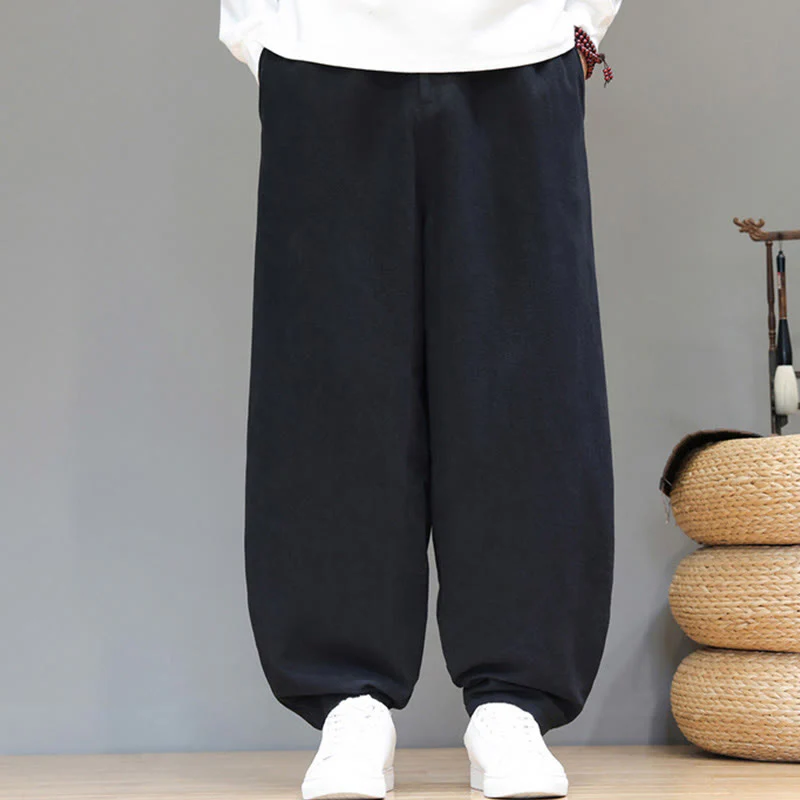 Pantaloni da uomo in cotone con tasche e bottoni color puro Buddha Stones Fall Sports - Image 13