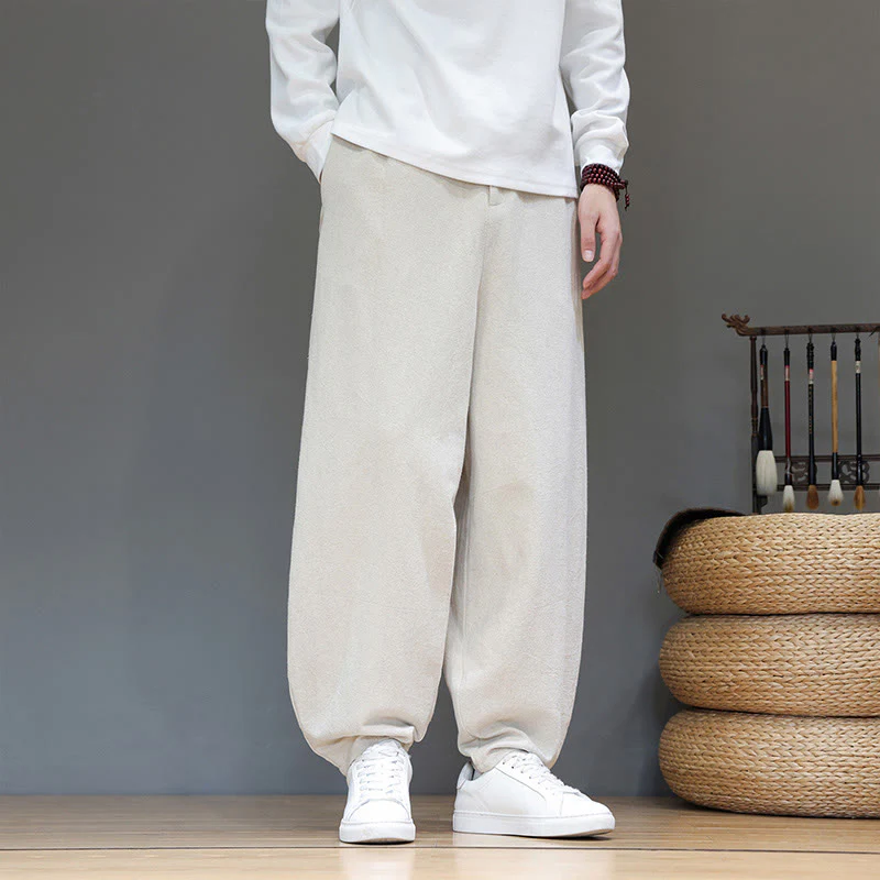 Pantaloni da uomo in cotone con tasche e bottoni color puro Buddha Stones Fall Sports - Image 14