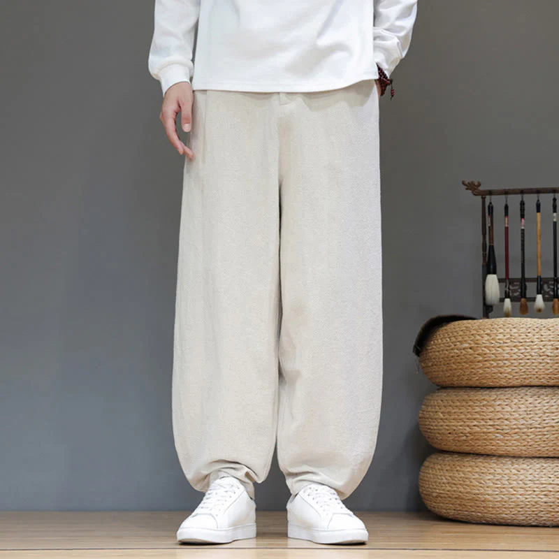 Pantaloni da uomo in cotone con tasche e bottoni color puro Buddha Stones Fall Sports - Image 15
