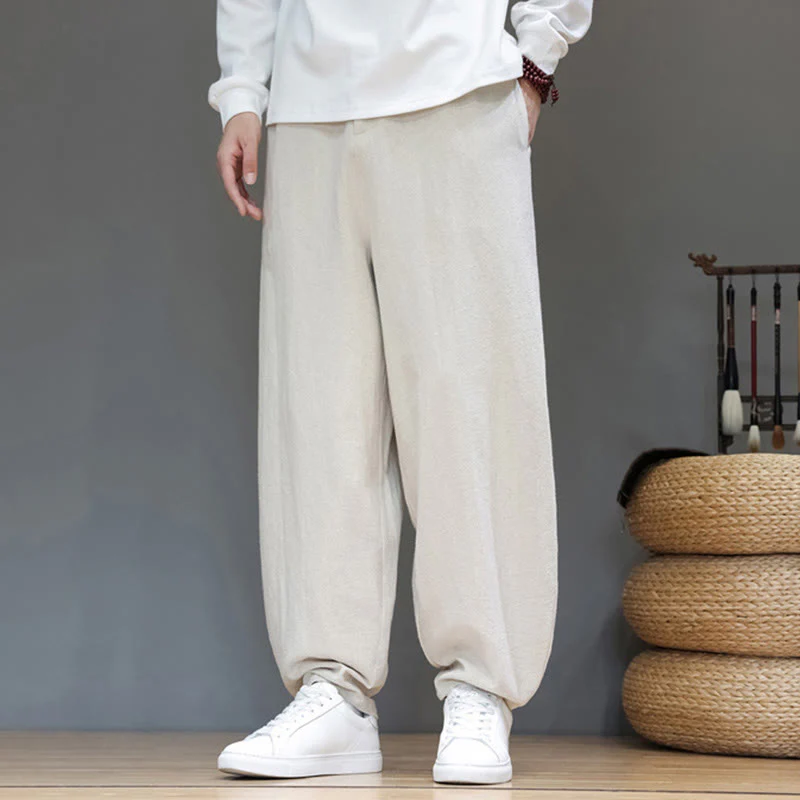 Pantaloni da uomo in cotone con tasche e bottoni color puro Buddha Stones Fall Sports - Image 16
