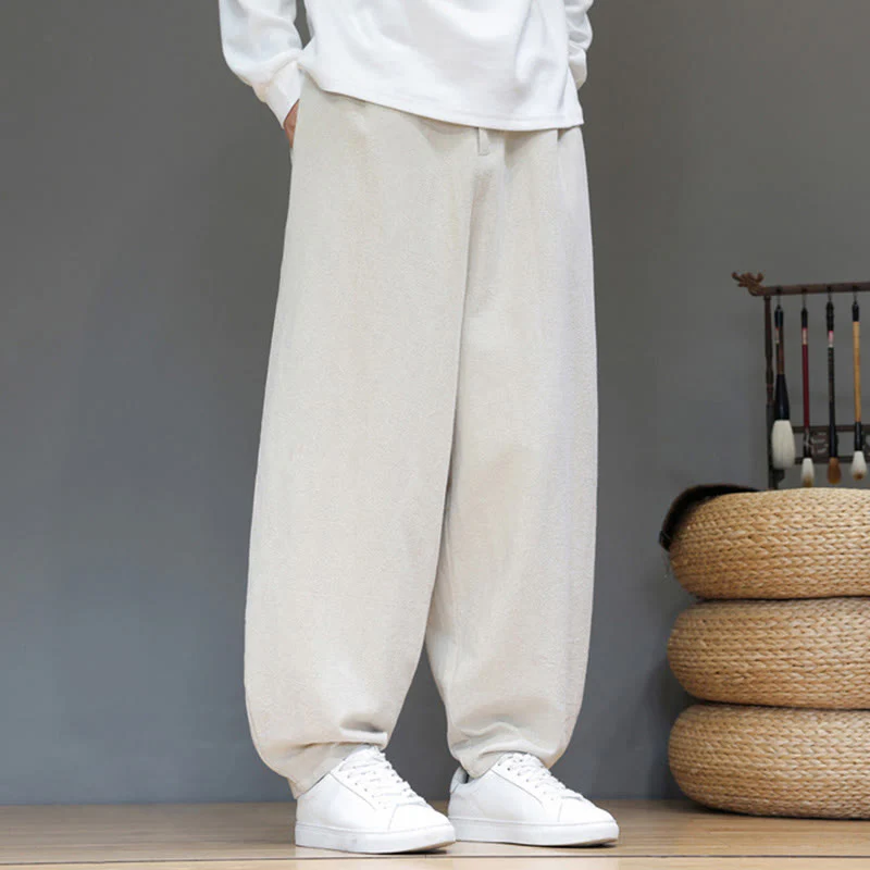 Pantaloni da uomo in cotone con tasche e bottoni color puro Buddha Stones Fall Sports - Image 18