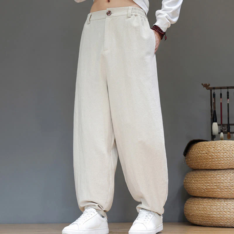 Pantaloni da uomo in cotone con tasche e bottoni color puro Buddha Stones Fall Sports - Image 19
